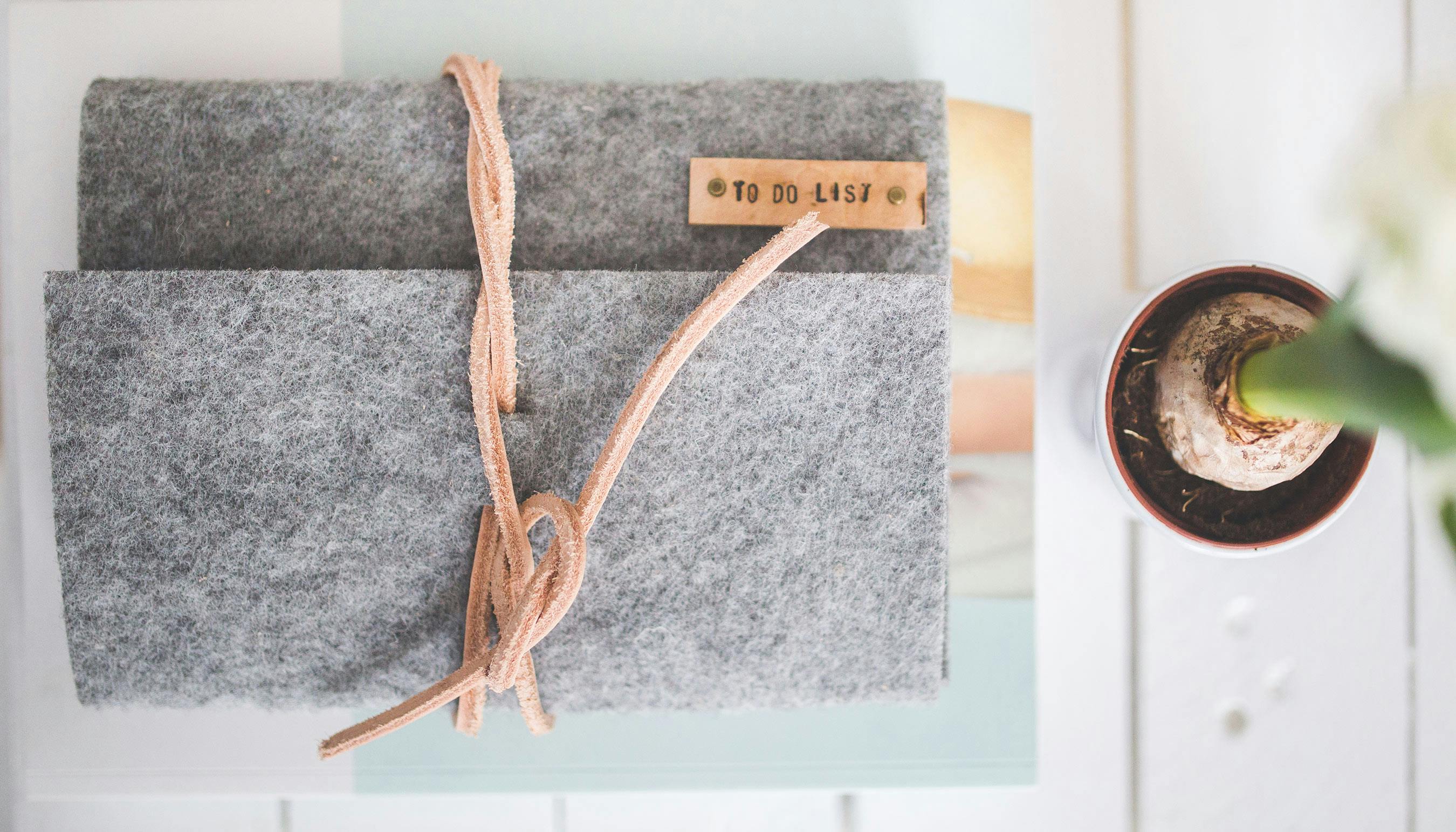 Top-down image if items on a side table